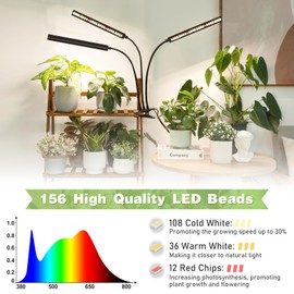 FOXGARDEN® Grow Lights Full Spectrum, Tri-Head Plant Lights for Indoor Growing with Flexible Gooseneck, 156 LEDs Clip Grow Lamp with 4/8/12H Timer, 4 Brightness Levels, Ideal for Indoor Growth
