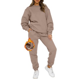 CheChury Tracksuit Womens Full Set Ladies Jogging Suits Warm Thin Fleece Lounge Set Long Sleeve Top and Jogger Sets Tracksuits Leisure Suits Loungewear Sets for Women Two Piece Outfit,Khaki,S