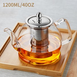 DOPUDO 1200ml Glass Teapot with Removable Infuser, Stovetop Safe Tea Kettle, Blooming and Loose Leaf Tea Maker Set