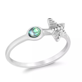 AeraVida Summer Beach Starfish Rainbow Abalone Bali Beauty Sterling Silver Ring-7