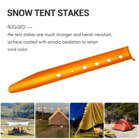 Hacbop 6Pcs Snow and Sand Tent Stakes Pegs Aluminum Alloy U-Shaped Pegs Tent Nails Lightweight for Camping Hiking Backpacking, Gold