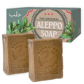 Aleppo Soap Bar,%100 Virgin Olive Oil, Natural Handmade, Crafted using the Original Ancient Recipe, Gentle for Face, Body, Hair (7oz Each (Pack of 2))