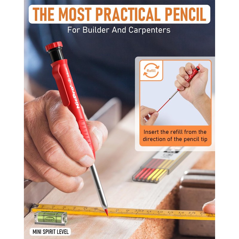 Nicpro 28 Pack Carpenter Pencil Set with Sharpener, Mechanical Carpenter