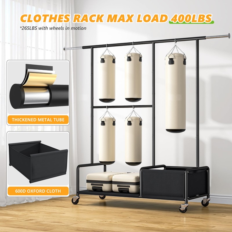 Raybee Clothes Racks for Hanging Clothes with Shelves, Adjustable Clothing