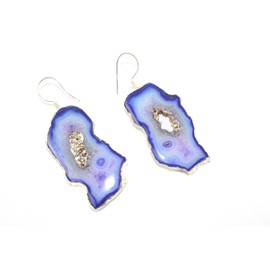 HiJet Blue Onyx Agate Druzy Geode Slice Earrings,For Woman,Birthday Gift,Healing Crystal,Healing Energy