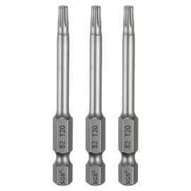 sourcing map 3pcs T20 Torx Head Screwdriver Bit 1/4" Hex Shank 2.6" (65mm) Long Magnetic No Hole Tip Tamper Proof 6 Point Star Screw Driver Drill Bits S2 Steel Industrial Power Screwdrivers