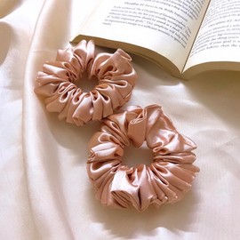 Mihu Creation Pack of 4 Hair Scrunchies for Women Girls, Soft Satin Scrunchy Hair Tie Ponytail Holder Hair Bands for Hair & Wrist (Rose Gold)