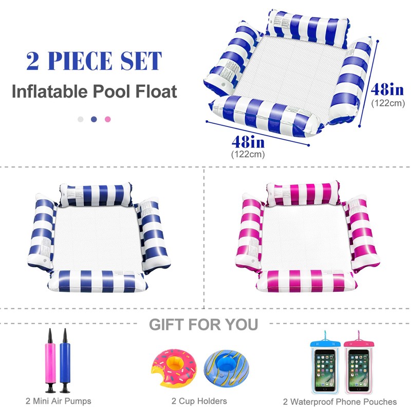FALUCKYY 2 Pack Pool Float Water Hammock, 4-in-1 Inflatable Pool