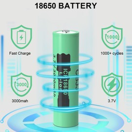 18650 3.7V Battery Rechargeable Batteries-2 Pack 3.7 Volt 3000mAh Li-ion Button Top 18650 Green Color Large Capacity Battery Design for Flashlight, Headlamp, Toy