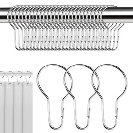 30PCS Shower Curtain Rings, Hanging Shower Clips, Stainless Steel Metal Rust Proof Decorative Hooks Loop for Bedroom Bathroom Kitchen Curtain Rods
