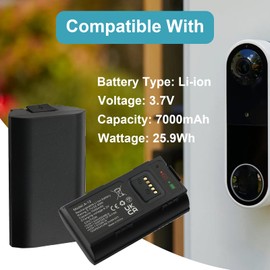 MULS A-12 7000mAh Rechargeable for rlo Essential Wire-Free Video Doorbell Battery, Compatible with Arlo Doorbell VMA2400 AVD2001 AVD2001B 3.7V 25.9Wh