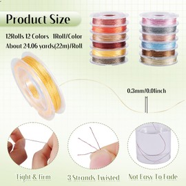 FASHEWELRY 288 Yards 3-Ply Metallic Cord Tinsel String 0.3mm Metallic Rope Fall Colored Ribbon Wrap Thread Tag Cord for Thanksgiving Ornament Hanging Decor Gift Wrapping Braiding Hair