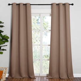 NICETOWN NICETOWN Light Reducing Grommet Curtains - Tripe Woven Textured Soft Curtain Panels for Living Room Window Treatment Drapes (2 Panels, W42 x L95, Cappuccino)