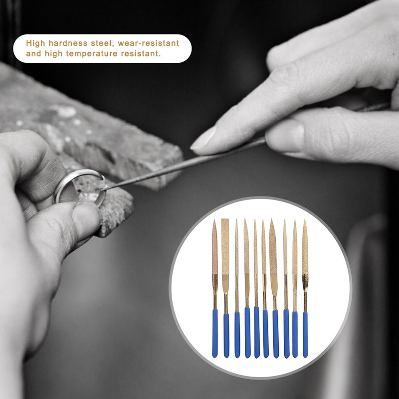 10Pcs Set 5x180mm Titanium Plated Steel Diamonds Needle Files Kit
