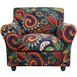 SearchI Funda de Sofá Extensible Impresa, Funda para Sillón de 2 Piezas con Patrón Floral y Funda de Cojín de Silla Separada, Protector de Muebles Lavable para Sala de Estar(Pequeño, Patrón Cachemir)