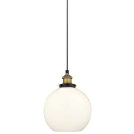 Linea di Liara Primo Large Black and Gold Glass Globe Pendant Light Fixture Farmhouse Pendant Lighting for Kitchen Island Mid Century Modern Ceiling Light Milk Glass Shade, UL Listed