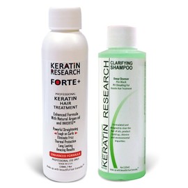 Keratina Forte Brasilera por 120ml Con Champú Clarificante, Moroccan Argan oil Tratamiento Que Alisa El Cabello Ahora Con Una Fuerza Extra, Fórmula Mejorada Que Repara El Cabello, por Keratin Research