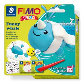 STAEDTLER whale FIMO Kids Modelling Set, Especially for Children - Easy to Implement with Step by Step Instructions (English language not guaranteed), 2 FIMO Kids Blocks, Modelling Stick, Tattoo
