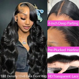 32 Inch 13X6 Lace Front Wigs Human Hair 180 Density Body Wave Lace Front Wigs Pre Plucked Brazilian 13x6 HD Lace Frontal Wigs Glueless Wigs Human Hair Wig For Women