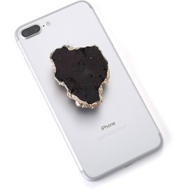 Black Agate Crystal Druzy Quartz Phone Grip - Adjustable Cell Phone Stand - Phone Gripper for Back of Phone and Tablets - Phone Grip Holder for Watching Videos - Ideal Cell Phone Accessories