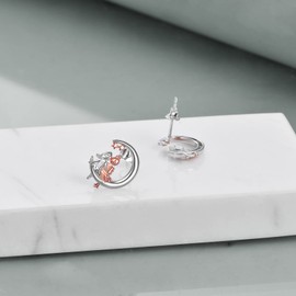 Moon Earrings Girls, 925 Sterling Silver Hanging Earrings, Sister Design, Hypoallergenic Jewellery, Birthday Gifts for Women, Sterling Silver