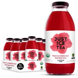 Just Ice Tea Organic Iced Tea, 16 Fl Oz Glass Bottles (Berry Hibiscus Herbal Tea, Pack of 12)