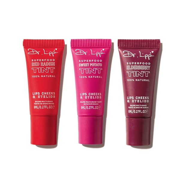 DR. LIPP - Superfood Tint 3 Pack – Sweet Potato, Red Radish & Elderberry. Long Lasting Stains Made From Organic Edible Plant Pigments. Fragrance, GMO, Paraben & Cruelty Free