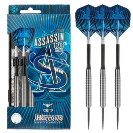 Harrows Assassin Tungsten Pro Darts | Steel Tip Darts set with carry case | All Weights| Includes Nylon Shafts, 100 Micron Prime Flights and Travel Case (25g)