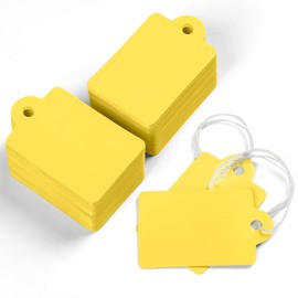 Uniclife 200 Pcs Price Tags with String Attached 1 Inch Writable Gold Hang Tags String Tag for Pricing Clothing Jewelry Price Display Labels Blank Merchandise Marking Paper Tag,1 3/8" x 7/8"