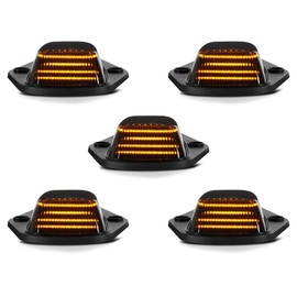 VIPMOTOZ 5PC Full LED Roof Cab Clearance Lights Lamps Compatible With 1984-1996 Ford F150 F250 F350 Pickup Chrome Housing Smoke Tinted Lens Direct Replacement 5 Piece Set