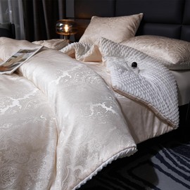 tohrisa Jacquard Comforter Set - Luxury Warm Paisley Floral Pattern King Size Bedding with 2 Pillowcases All-Season Soft & Lightweight 3D Bubble Design Bed Set (104x90 Inches Gold)