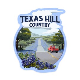 Die Cut Sticker Texas Hill Country, Texas, Bluebonnets and Highway, Contour Vinyl Sticker 3 to 6 inches, (Waterproof Decal for Cars, Water Bottles, Laptops, Coolers), Large