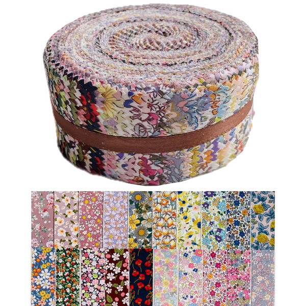 Jelly Roll Fabric - 20 Assorted Floral Prints, 100% Cotton