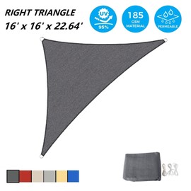AsterOutdoor Sun Shade Sail Triangle 16' x 16' x 22.64' UV Block Canopy for Patio Backyard Lawn Garden Outdoor Activities, Graphite