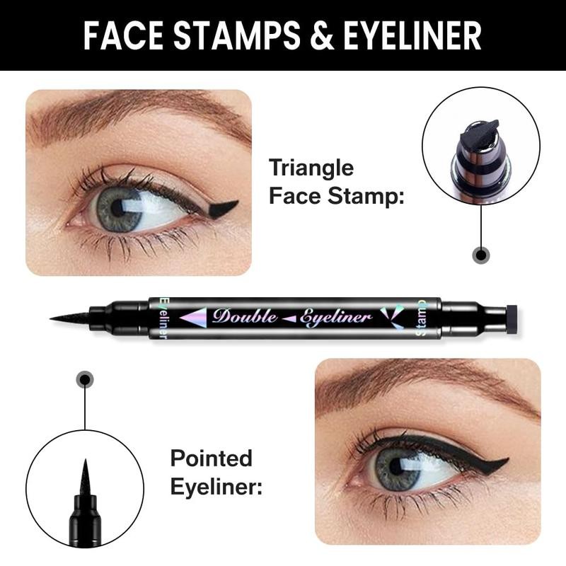 7Pcs Colored Winged Eyeliners Face Stamp Set, Star Flowers Heart