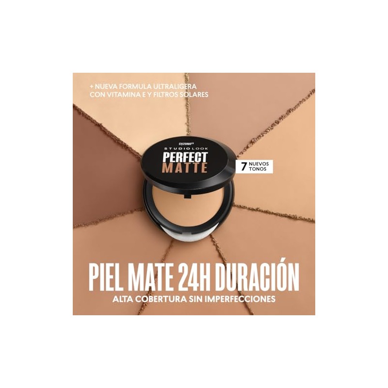 Cyzone Polvos Compactos Perfect Matte 8 g Alta Cobertura, Acabado