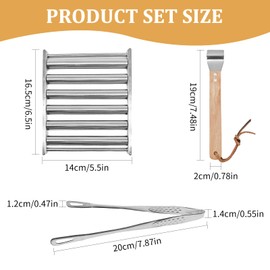 Hot Dog Roller for Grill, Stainless Steel BBQ Sausage Roller Rack with Extra Long Wood Handle, Portable Barbecue Essentials Tools with Clip, Durable Hot Dog Griller for Camping (6.5x5.51x1.38 Inch)
