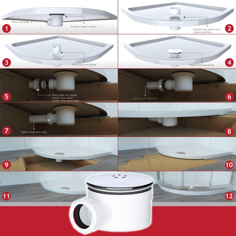 SPARES2GO Shower Trap for 90mm Tray Plug Hole 1.5" Luxury