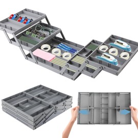 3 Tier Drawer Organizer Smart Collapsible Desk Organizer Multi Level Expandable Junk Drawer Organizer Storage Tray for Makeup, Jewelry, Office Supplies, Kitchen Gadgets (2 Row with 3-Tier)