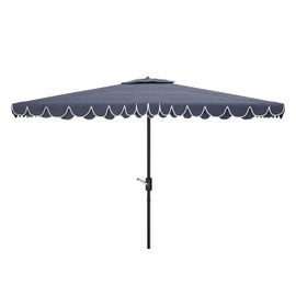 SAFAVIEH 6.5x10ft Outdoor Patio Umbrella, Rectangular, Valance, Navy & White Trim, Auto Crank Tilt, UV Resistant for Deck, Backyard, Poolside (PAT8306A)