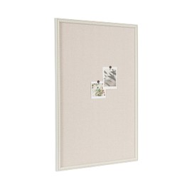 Kate and Laurel Makenna Traditional Linen Fabric Pinboard with Stunning Beaded Frame, 24x36, White