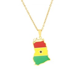 XIAFH Retro Africa Ghana Map Pendant Necklace for Women Girls Stainless Steel Adjustable Central African Ghana Map Necklace Geomertic Jewellery Gifts for Women Girlfriend (gold)