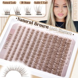 Brown Lash Clusters Kit Natural Lash Extension Kit Wispy Eyelash Clusters C Curl Cluster Eyelash Extensions 10-16mm Eyelash Extension Kit Brown Individual Lashes DIY at Home by Lanflower