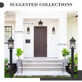 Emliviar Farmhouse Outdoor Post Light, 16" Exterior Post Lamp for Patio Porch with Seeded Glass, Black Finish, DE279P BK