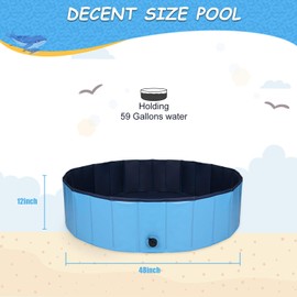 Future Way Foldable Dog Pool for Medium Dogs, Heavy Duty Dog Bathtub, Durable Pet Pool for Dogs and Kids, Easy to Set Up and Fold, Blue (48Inch.D x 12Inch.H)