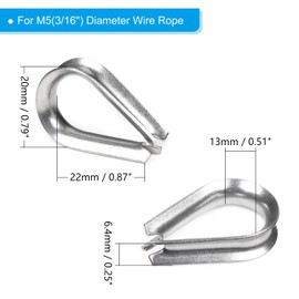Yinpecly 50 Pcs M5 304 Stainless Steel Thimbles for 3/16 Inch Diameter Wire Rope/Cable, Rope Thimble Rigging for Marine Rigging, Sailing, Fishing, Railing, DIY, Commercial, Industrial Applications