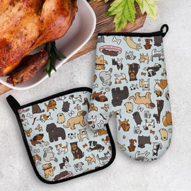 Mingnei Puppy Pet Dog Oven Mitts and Pot Holders Sets,Dog Pet Dogs Heat Resistant Hot Pads Kitchen Decor for Cooking Baking BBQ Grilling, Dog Lover Oven Glove Set, Dog Lover Mom Owner Gifts