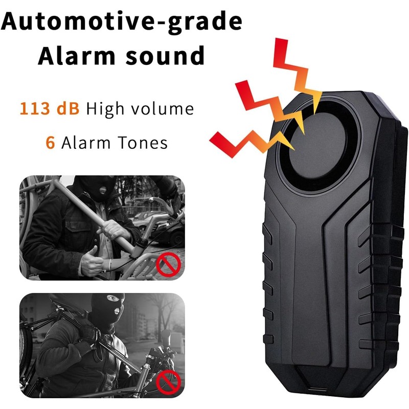 QUMOX 113dB Bike Alarm with Wireless Vibration Motion Sensor, Waterproof
