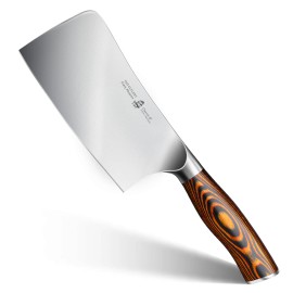 US Spot TUO German Steel HRC58 Vegetable Cutting Full Tang Chopping Knives 6 Inch Kitchen Cleaver Knife with Pakkawood Handlecolor: Brown, kitchen knife size: Blade 6 inch