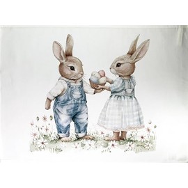 Half a Donkey Easter Bunnies couple with eggs large cotton tea towel